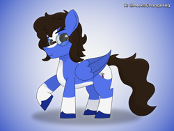 Size: 4200x3150 | Tagged: safe, artist:alejandrogmj, imported from derpibooru, oc, oc only, pegasus, pony, glasses, gradient background, looking at you, pegasus oc, raised hoof, solo, wings