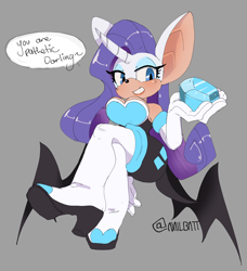 Size: 2400x2637 | Tagged: safe, artist:loharri, imported from derpibooru, rarity, anthro, bat, unicorn, fusion, horn, looking at you, mobian, rouge the bat, smiling, solo, sonic the hedgehog (series), sonicified, unicorn horn