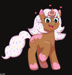 Size: 5300x5500 | Tagged: safe, artist:alcosaurus, imported from derpibooru, oc, oc only, oc:donut daydream, pony, unicorn, absurd resolution, heart, open mouth, open smile, raised hoof, simple background, smiling, solo