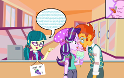 Size: 5592x3511 | Tagged: safe, imported from ponybooru, juniper montage, spike, starlight glimmer, sunburst, human, equestria girls, equestria girls series, mirror magic, spoiler:eqg specials, bedroom eyes, dialogue, equestria girls-ified, female, food, grapes, ice cream, ice cream parlor, licking, male, micro, shipping, shrinking, soft vore, sparlight, speech bubble, starburst, straight, tiny, tongue out, vore