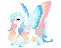 Size: 4800x3800 | Tagged: safe, artist:gigason, imported from derpibooru, oc, oc:sky trim, pony, cloven hooves, colored wings, female, magical lesbian spawn, mare, multicolored wings, offspring, parent:princess celestia, parent:sassy saddles, simple background, solo, transparent background, wings