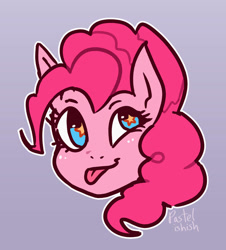 Size: 850x940 | Tagged: safe, artist:pastelishish, imported from derpibooru, pinkie pie, earth pony, pony, female, gradient background, solo, tongue out