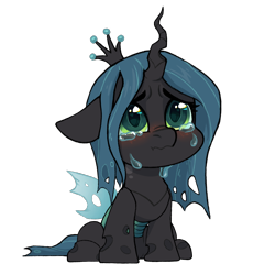 Size: 2000x2000 | Tagged: safe, artist:dorkmark, imported from derpibooru, queen chrysalis, changeling, changeling queen, blushing, chibi, crying, cute, cutealis, female, frown, sad, sadorable, simple background, sniffing, solo, transparent background