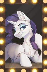 Size: 3000x4600 | Tagged: safe, artist:dorkmark, imported from derpibooru, rarity, pony, unicorn, bust, light, mirror, solo