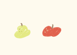 Size: 1192x851 | Tagged: safe, artist:xiaowangzidemianyang, imported from derpibooru, animated, apple, food, gif, nobody, pear, simple background, tan background
