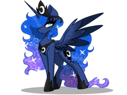 Size: 2160x1620 | Tagged: safe, artist:sketchashley, imported from derpibooru, princess luna, alicorn, pony, crown, ethereal mane, eyeshadow, female, jewelry, looking at you, makeup, mare, regalia, simple background, solo, spread wings, standing, starry mane, transparent background, wings