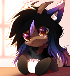 Size: 1165x1262 | Tagged: safe, alternate version, artist:airiniblock, imported from derpibooru, oc, oc only, oc:alexus nictivia, pony, alternate character, chocolate, commission, cute, ear fluff, eye clipping through hair, eyebrows, eyebrows visible through hair, food, heart, heart eyes, hot chocolate, icon, marshmallow, morning, patreon, patreon reward, solo, wingding eyes, ych result