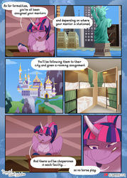 Size: 1800x2520 | Tagged: safe, artist:parrpitched, imported from derpibooru, twilight, twilight sparkle, alicorn, pony, comic:the special talent initiative, bed, canterlot, comic, horn, manehattan, train station, twilight sparkle (alicorn), wings