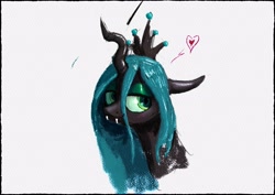 Size: 4096x2896 | Tagged: safe, artist:phutashi, imported from derpibooru, queen chrysalis, changeling, changeling queen, blushing, bust, eyeshadow, female, heart, lidded eyes, makeup, simple background, smiling, solo, white background