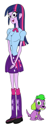 Size: 1280x3185 | Tagged: safe, artist:artthriller94, imported from derpibooru, spike, spike the regular dog, twilight sparkle, dog, equestria girls, clothes, leg warmers, simple background, skirt, style emulation, transparent background, vivziepop