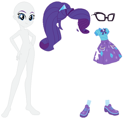 Size: 570x555 | Tagged: safe, artist:anyahmed2, artist:selenaede, imported from derpibooru, rarity, equestria girls, alternate universe, base, base used, bowtie, clothes, glasses, jewelry, ponytail, sci-rari, shirt, shoes, skirt, socks