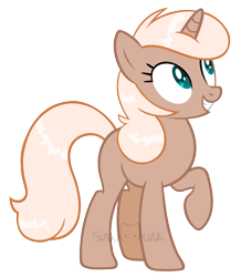 Size: 1615x1850 | Tagged: safe, artist:sinamuna, imported from derpibooru, oc, oc only, oc:sugar glaze, pony, unicorn, au:equuis, base used, blonde hair, green eyes, grin, redesign, smiling, solo