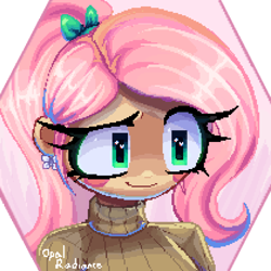 Size: 2016x2016 | Tagged: safe, artist:opal_radiance, imported from derpibooru, fluttershy, human, pony, clothes, humanized, pixel art, solo, sweater, sweatershy