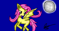 Size: 960x502 | Tagged: safe, artist:americavictoriano, imported from derpibooru, fluttershy, bat pony, pony, bat ponified, female, flutterbat, full moon, mare, moon, night, open mouth, race swap, solo