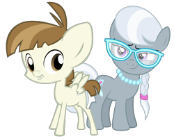 Size: 4790x3839 | Tagged: safe, artist:rainbowderp98, artist:ready2fail, edit, imported from derpibooru, vector edit, featherweight, silver spoon, earth pony, pegasus, pony, one bad apple, ponyville confidential, .psd available, colt, duo, duo male and female, female, filly, foal, high res, male, shipping, silverweight, simple background, smug, straight, transparent background, vector