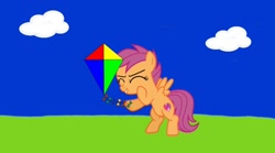 Size: 1080x599 | Tagged: safe, imported from twibooru, screencap, scootaloo, pegasus, pony, series:mlp animation's short films, series:the kite, bipedal, image, kite, needs more jpeg, solo