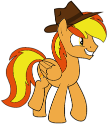 Size: 363x422 | Tagged: safe, artist:noi kincade, imported from derpibooru, oc, oc only, oc:firey ratchet, pegasus, pony, fedora, hat, male, smiling, solo, stallion