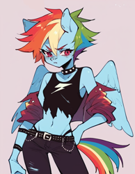 Size: 896x1152 | Tagged: safe, imported from derpibooru, rainbow dash, anthro, ai content, ai generated, generator:pony diffusion v6 xl, generator:stable diffusion, prompter:gullveigai, rainbow punk