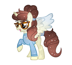 Size: 1602x1449 | Tagged: safe, artist:darbypop1, imported from derpibooru, oc, oc:darby, alicorn, crystal pony, pony, clothes, crystallized, female, glasses, mare, shirt, simple background, solo, transparent background