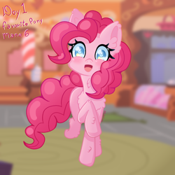 Size: 2500x2500 | Tagged: safe, artist:bubblegooey, imported from derpibooru, pinkie pie, earth pony, pony, :d, art challenge, blurry background, blushing, cute, diapinkes, ear fluff, female, fluffy, front view, happy, heart, heart eyes, high res, hoof fluff, leg fluff, looking at you, mare, neck fluff, open mouth, open smile, pink coat, pink mane, pink tail, raised hoof, raised leg, smiling, smiling at you, solo, standing on two hooves, sugarcube corner, tail, walking, walking towards you, wingding eyes