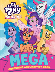 Size: 824x1082 | Tagged: safe, imported from derpibooru, hitch trailblazer, izzy moonbow, pipp petals, sunny starscout, zipp storm, earth pony, pegasus, unicorn, 2d, activity book, australia, book, coloring book, flying, g5, looking at you, merchandise, my little pony: tell your tale, official, smiling, smiling at you, target