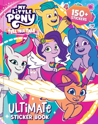 Size: 853x1082 | Tagged: safe, imported from derpibooru, hitch trailblazer, izzy moonbow, pipp petals, sunny starscout, zipp storm, alicorn, earth pony, pegasus, unicorn, 2d, australia, book, coloring book, cover, flying, g5, looking at you, merchandise, my little pony: tell your tale, official, smiling, smiling at you, target