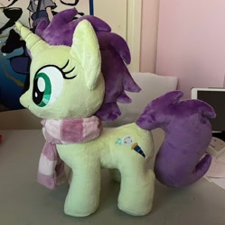 Size: 2036x2048 | Tagged: safe, artist:lilmoon, imported from derpibooru, oc, oc only, oc:sky spark, pony, unicorn, clothes, commission, photo, plushie, scarf