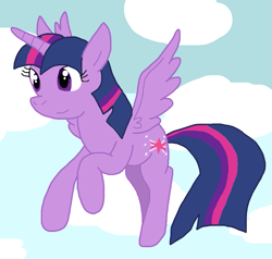 Size: 1043x992 | Tagged: safe, artist:cmara, imported from derpibooru, twilight sparkle, alicorn, pony, cloud, female, flying, solo, twilight sparkle (alicorn)