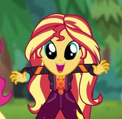 Size: 668x653 | Tagged: safe, imported from derpibooru, pinkie pie, sunset shimmer, human, equestria girls, equestria girls series, sunset's backstage pass!, spoiler:eqg series (season 2), big eyes, clothes, cute, dilated pupils, female, happy, open mouth, shimmerbetes