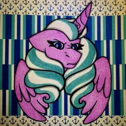 Size: 1292x1292 | Tagged: safe, artist:raritylover152, imported from derpibooru, opaline arcana, alicorn, pony, female, frown, g5, horn, looking at you, mare, nose wrinkle, opaline arcana is not amused, photo, signature, solo, traditional art, unamused, wings