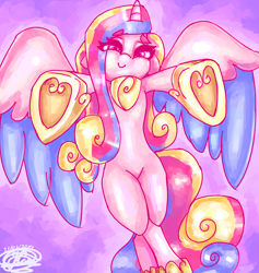 Size: 3600x3800 | Tagged: safe, artist:mannybcadavera, imported from derpibooru, princess cadance, alicorn, pony, abstract background, eyebrows, eyebrows visible through hair, female, high res, incoming hug, lidded eyes, looking at you, mare, smiling, smiling at you, solo, underhoof