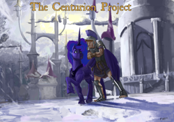 Size: 5120x3600 | Tagged: safe, artist:ponybrotoons, imported from derpibooru, princess luna, oc, oc:elias bright, human, fanfic:the centurion project, armor, canterlot, cold, roman, snow, winter