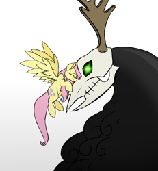 Size: 3600x3900 | Tagged: safe, artist:feather_bloom, imported from derpibooru, fluttershy, pegasus, pony, affection, colored sketch, glowing, glowing eyes, hug, nowhere king (centaurworld), simple background, sketch, skull, white background