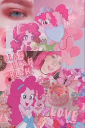 Size: 736x1102 | Tagged: safe, edit, editor:cheryl0327xxx, imported from derpibooru, pinkie pie, earth pony, human, pony, equestria girls, collage, humanized, irl, open mouth, open smile, peace sign, photo, selfie, smiling