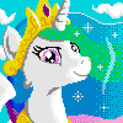 Size: 800x800 | Tagged: safe, artist:dhm, imported from derpibooru, princess celestia, pony, /mlp/, cloud, looking at you, pixel art, pixelcanvas, solo