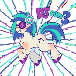 Size: 2562x2562 | Tagged: safe, artist:minky, imported from derpibooru, dj pon-3, vinyl scratch, pony, unicorn, abstract background, female, headphones, mare, name, smiling, solo, text, unshorn fetlocks, vinyl's glasses