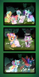 Size: 1251x2458 | Tagged: safe, artist:arkogon, imported from derpibooru, apple bloom, applejack, ocellus, pharynx, rainbow dash, rarity, scootaloo, spike, sweetie belle, thorax, twilight sparkle, changedling, changeling, a canterlot wedding, adorabloom, alternate ending, alternate scenario, amazed, apple sisters, belle sisters, bridesmaid, bridesmaid applejack, bridesmaid dash, bridesmaid dress, bridesmaid rarity, changeling dragon, changelingified, clothes, comic, cute, cutealoo, cutie mark crusaders, cutie mark cuties, diasweetes, dress, everfree forest, female, flower girl, flower girl dress, grin, hat, male, open mouth, open smile, pharydash, prince pharynx, shipping, siblings, sisters, smiling, sparkles, species swap, spread wings, story included, top hat, wings