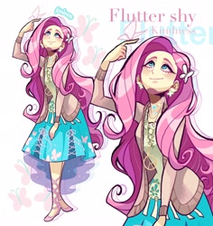 Size: 1936x2048 | Tagged: safe, artist:libbly_libby, imported from derpibooru, fluttershy, butterfly, equestria girls, cutie mark background, female, peace symbol, smiling, solo