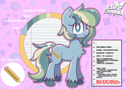 Size: 3508x2480 | Tagged: safe, imported from derpibooru, oc, earth pony, pony, abstract background, chest fluff, cutie mark, high res, looking at you, multicolored hair, multicolored mane, reference sheet, solo, text