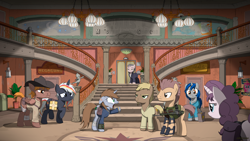 Size: 3840x2160 | Tagged: safe, artist:dddromm, imported from derpibooru, oc, oc only, oc:calamity, oc:littlepip, oc:monterey jack, oc:velvet remedy, earth pony, pegasus, pony, unicorn, fallout equestria, earth pony oc, horn, light machine gun, pegasus oc, unicorn oc, wings