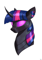 Size: 2480x3508 | Tagged: safe, artist:пшеница, derpibooru exclusive, imported from derpibooru, twilight sparkle, changeling, robot, bust, changelingified, ear fluff, female, mare, portrait, robot changeling, roboticization, simple background, solo, species swap, transparent background, twibot, twiling