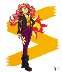 Size: 2412x2798 | Tagged: safe, artist:papyjr13, color edit, edit, imported from derpibooru, sunset shimmer, human, equestria girls, breasts, cleavage, colored, high res, simple background, solo, transparent background