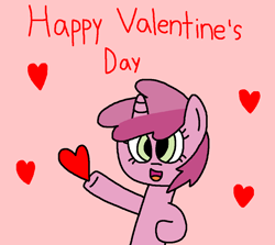 Size: 1150x1025 | Tagged: safe, artist:gillianthecreator36, ruby pinch, pony, unicorn, cute, female, filly, g4, happy valentines day, heart, holiday, open mouth, open smile, pinchybetes, red background, simple background, smiling, solo, valentine's day