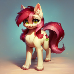 Size: 1024x1024 | Tagged: safe, imported from derpibooru, roseluck, cat, ai content, ai generated, catified, cute, fangs, fluffy, generator:pony diffusion v6 xl, generator:stable diffusion, looking at you, prompter:doom9454, species swap, standing