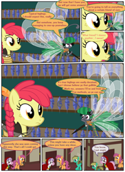 Size: 4800x6600 | Tagged: safe, artist:gm-scoots, artist:little jackie papercut, imported from derpibooru, apple bloom, scootaloo, sweetie belle, oc, oc:wispy willows, breezie, pegasus, pony, comic:bleeding hearts, comic, cutie mark crusaders, feather, older, older apple bloom, older cmc, older scootaloo, older sweetie belle