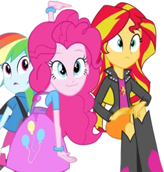 Size: 827x870 | Tagged: safe, edit, edited screencap, editor:homersimpson1983, imported from derpibooru, screencap, pinkie pie, rainbow dash, sunset shimmer, human, equestria girls, rainbow rocks, background removed, female, not a vector, simple background, transparent background
