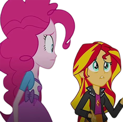 Size: 2540x2520 | Tagged: safe, edit, edited screencap, editor:homersimpson1983, imported from derpibooru, screencap, pinkie pie, sunset shimmer, human, equestria girls, rainbow rocks, background removed, female, not a vector, simple background, transparent background