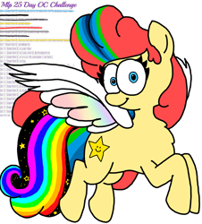 Size: 3023x3351 | Tagged: safe, artist:professorventurer, imported from derpibooru, oc, oc only, oc:power star, 25-day oc challenge, big mane, flying, large wings, mario kart 64, rainbow power, rainbow power-ified, rule 85, simple background, solo, super mario 64, super mario bros., white background, wings