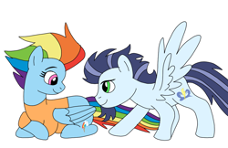 Size: 1110x720 | Tagged: safe, artist:dasher666, imported from derpibooru, rainbow dash, soarin', pegasus, pony, the last problem, female, male, mare, older, older rainbow dash, older soarin', older soarindash, shipping, simple background, soarindash, stallion, straight, white background