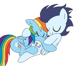 Size: 811x720 | Tagged: safe, artist:dasher666, imported from derpibooru, rainbow dash, soarin', pegasus, pony, female, male, mare, shipping, simple background, sleeping, soarindash, stallion, straight, white background